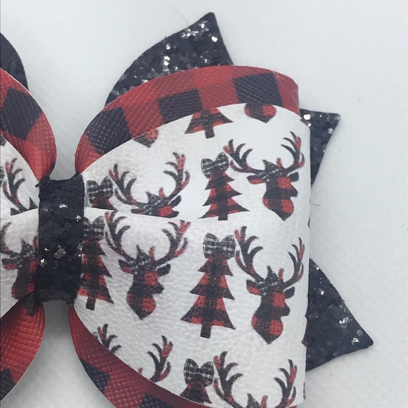 Christmas holiday black red plaid trees deer set - Picture 4 of 5